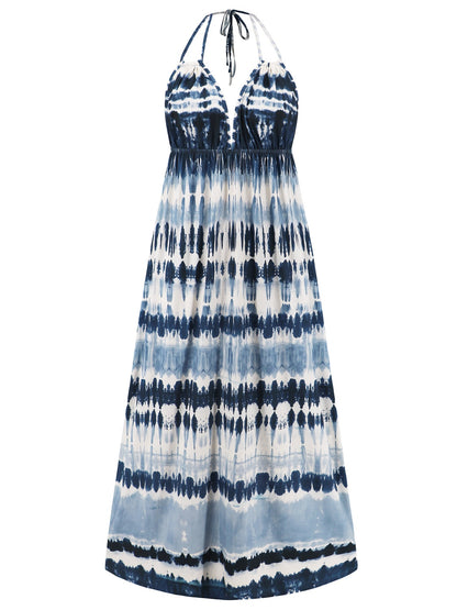 Tie-Dye Halter Neck Sleeveless Dress-Angel Casuals