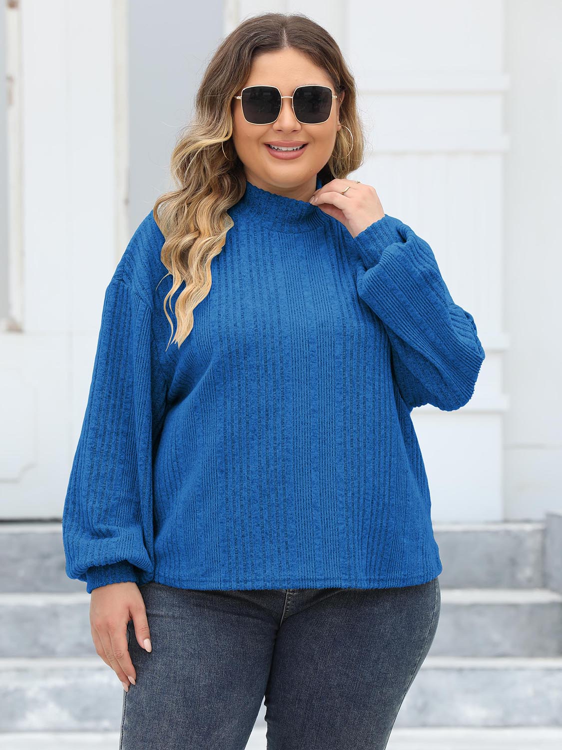 Plus Size Mock Neck Long Sleeve Knit Top-Angel Casuals