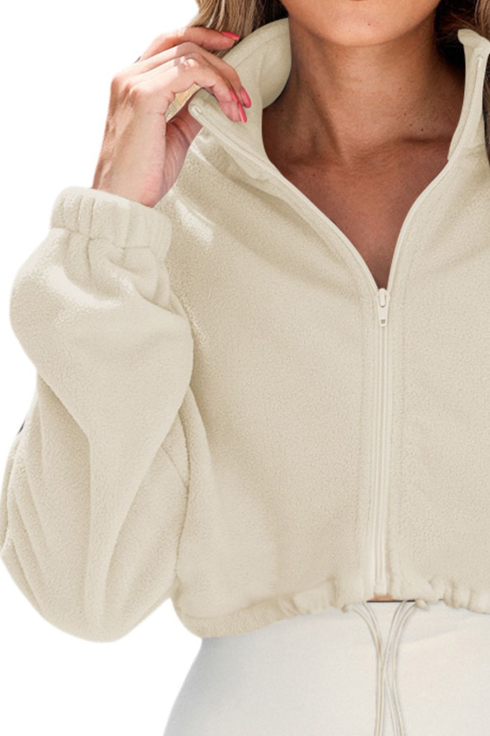 Drawstring Zip Up Dropped Shoulder Outerwear-Angel Casuals