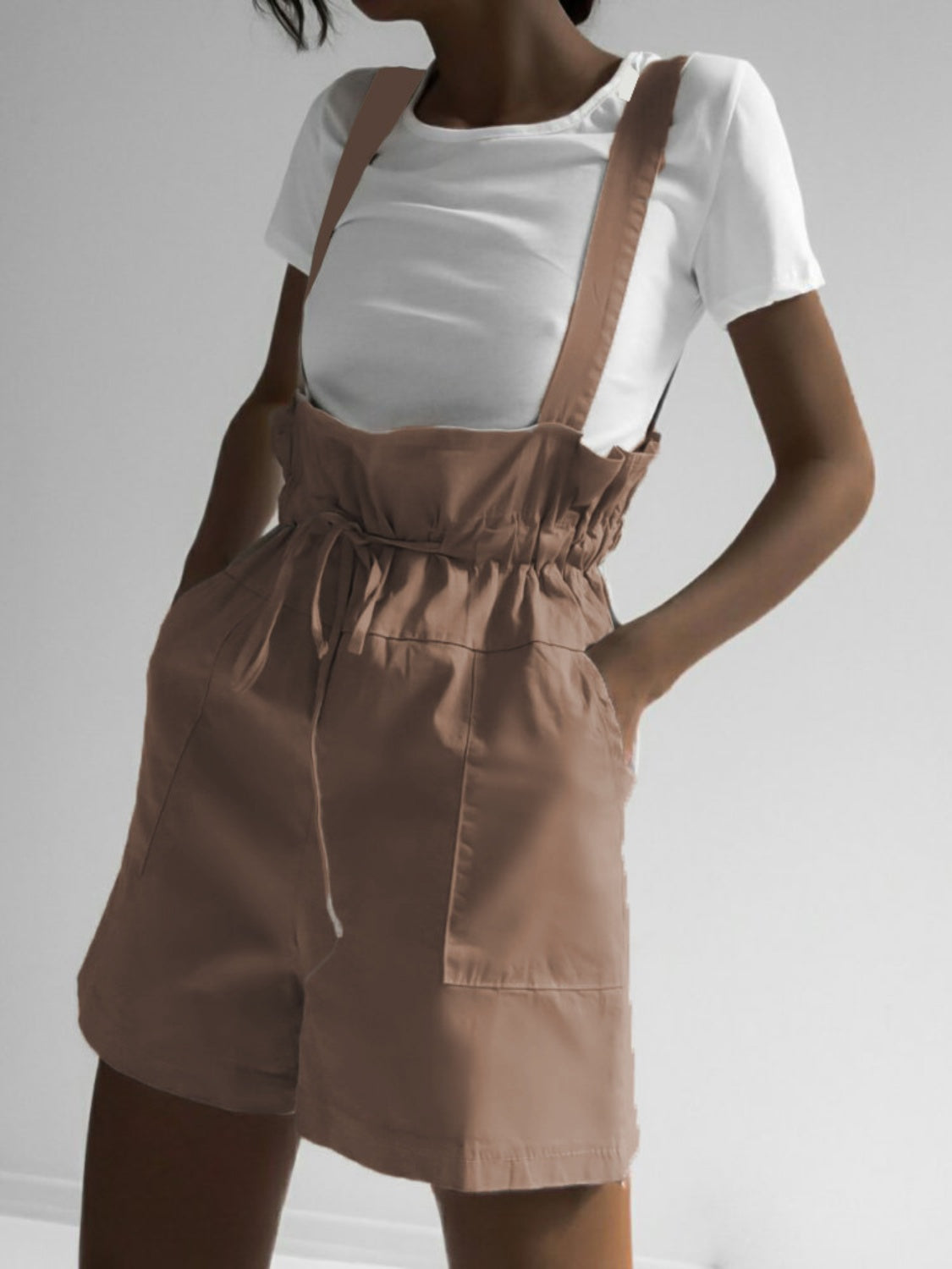 Drawstring Wide Strap Overalls with Pockets-Angel Casuals