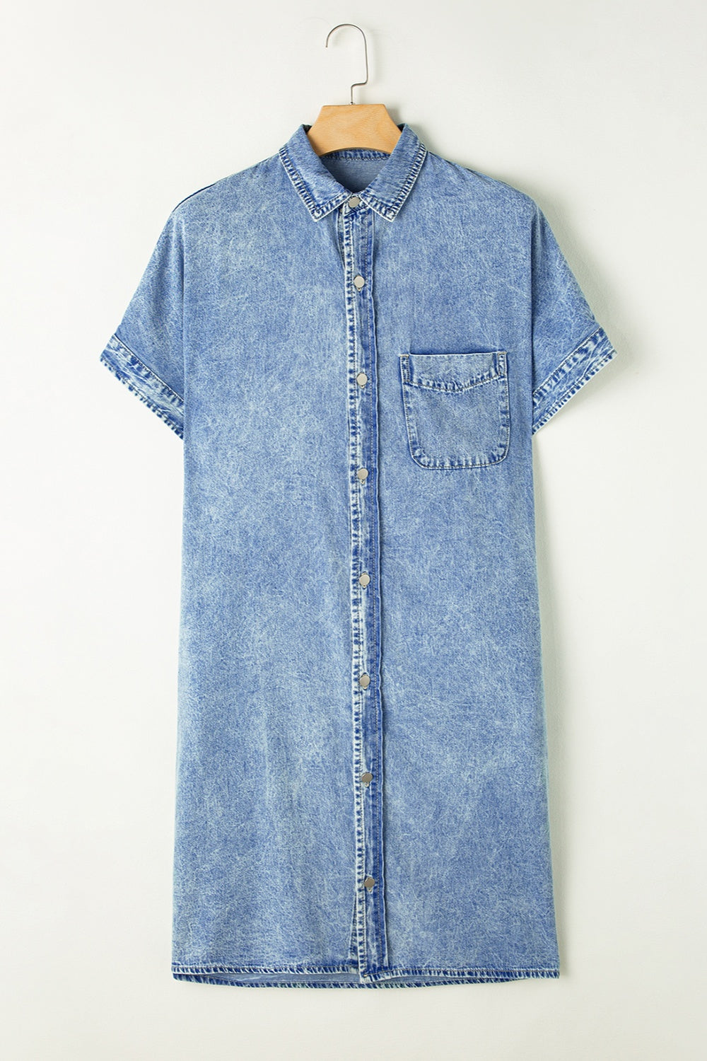 Pocketed Button Up Half Sleeve Denim Dress-Angel Casuals