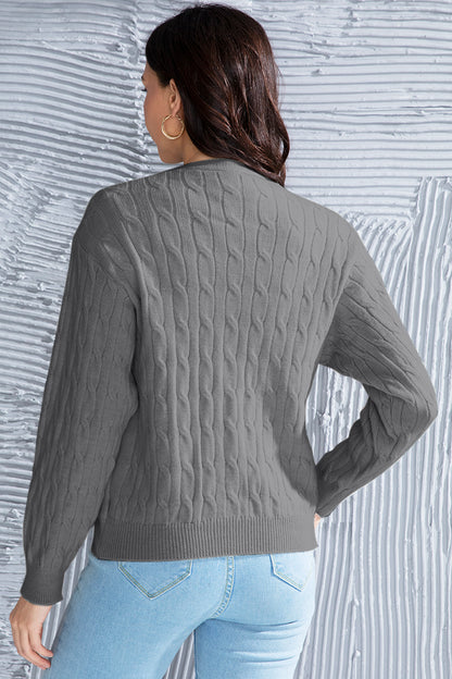 Cable-Knit Button Up Dropped Shoulder Cardigan-Angel Casuals
