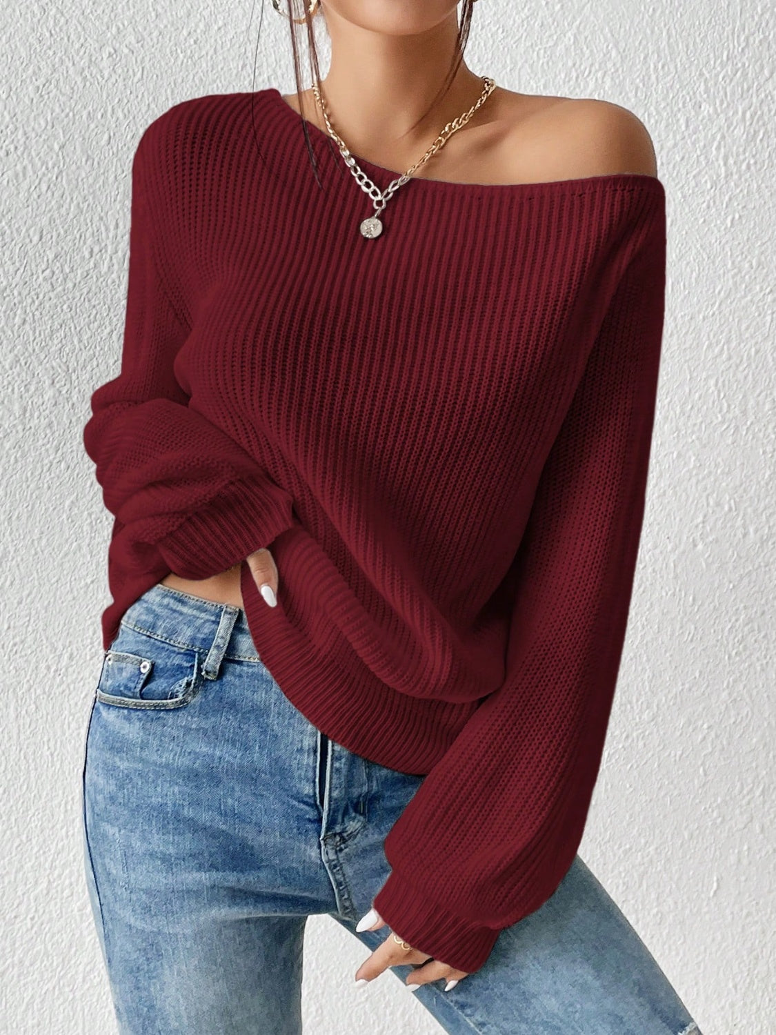 Honey Single Shoulder Long Sleeve Sweater-Angel Casuals