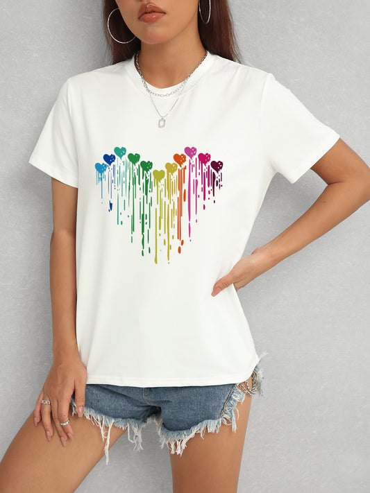 Heart Round Neck Short Sleeve T-Shirt-Angel Casuals