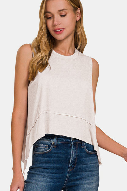 Zenana Slit High-Low Round Neck Tank-Angel Casuals