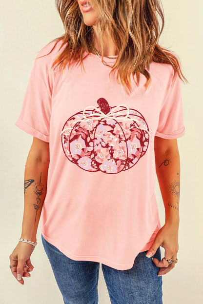 Pumpkin Graphic Round Neck Long Sleeve T-Shirt-Angel Casuals
