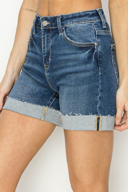 RISEN High Rise Cuffed Denim Shorts-Angel Casuals