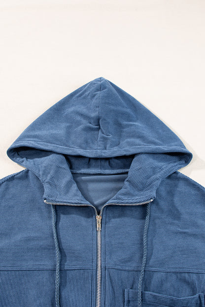 Pocketed Zip Up Long Sleeve Hooded Jacket-Angel Casuals