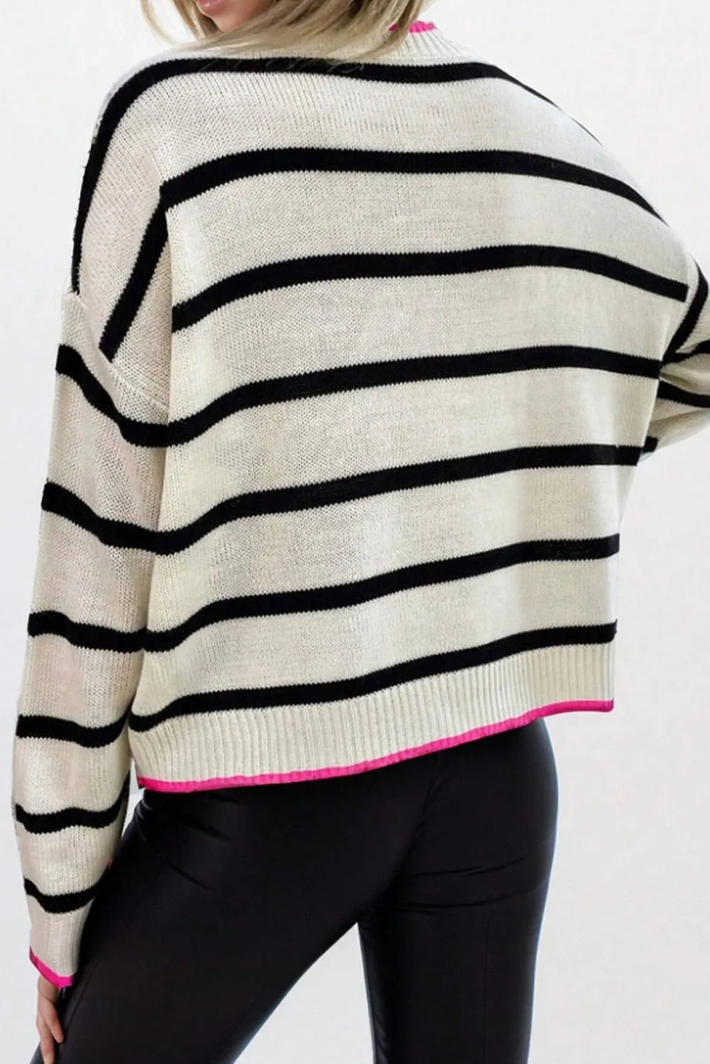 Striped Round Neck Long Sleeve Sweater-Angel Casuals