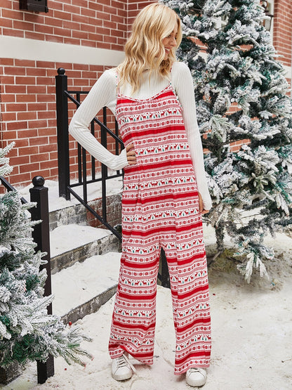 Christmas Color Contrast Wide-Legged Jumpsuit-Angel Casuals