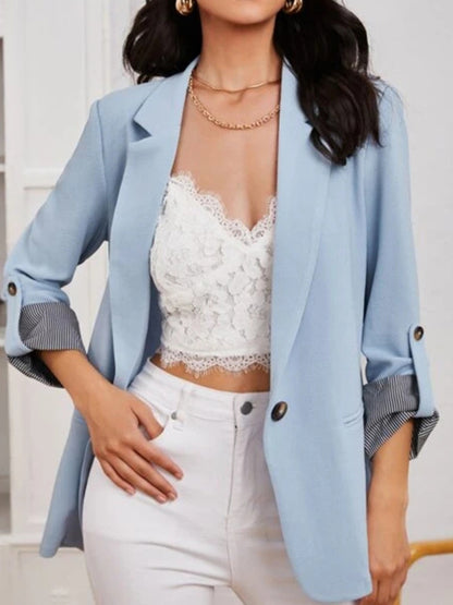 Lapel Collar Roll-Tab Sleeve Blazer-Angel Casuals