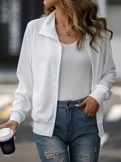 Zip Up Collared Neck Raglan Sleeve Jacket-Angel Casuals