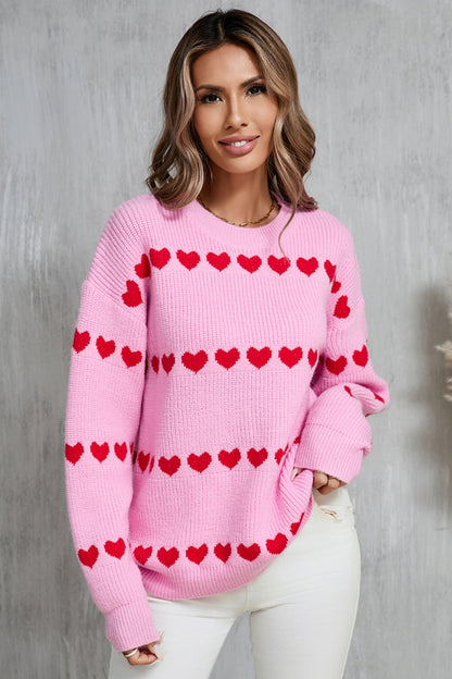 Angel Wings Heart Round Neck Long Sleeve Sweater-Angel Casuals