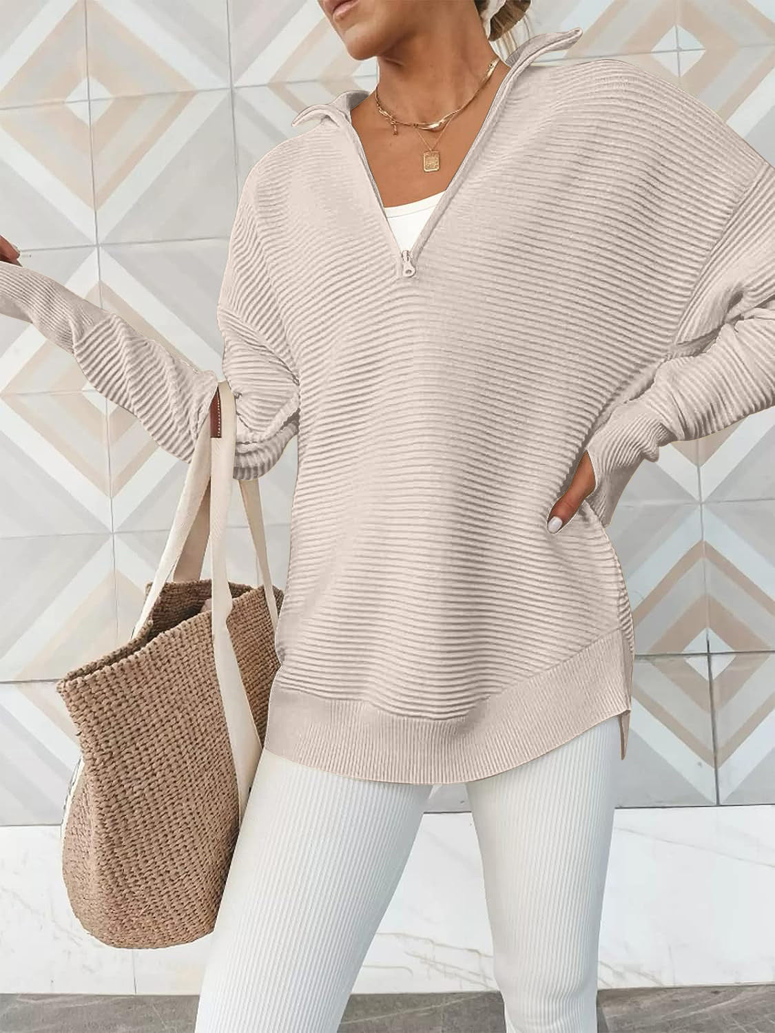 Half Zip Long Sleeve Knit Top-Angel Casuals