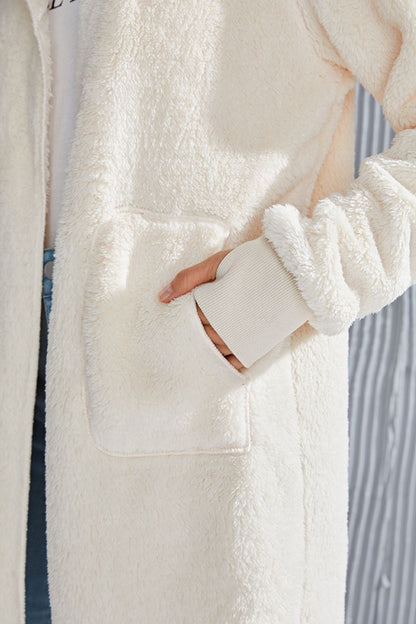 Double Take Full Size Hooded Teddy Bear Jacket with Thumbholes-Angel Casuals