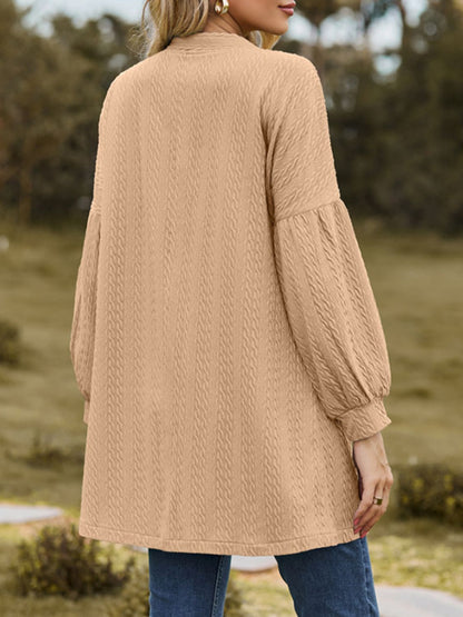 Textured Open Front Dropped Shoulder Cardigan-Angel Casuals