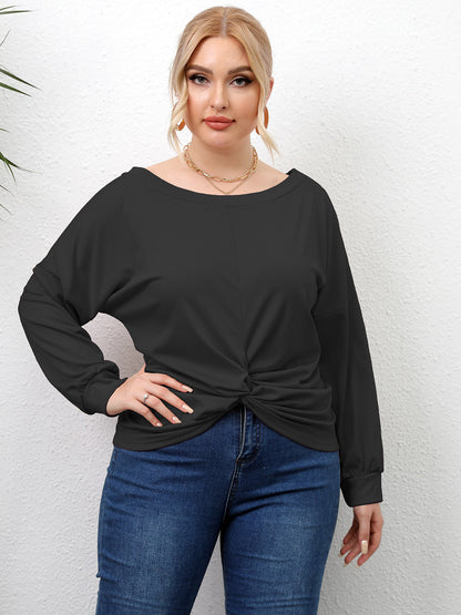 Plus Size Twisted Drop Shoulder T-Shirt-Angel Casuals