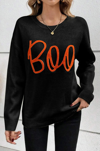 BOO Round Neck Long Sleeve Sweater-Angel Casuals