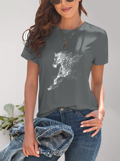 Horse Round Neck Short Sleeve T-Shirt-Angel Casuals