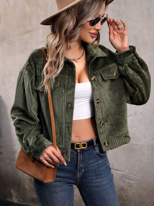 Perfee Collared Neck Button Front Jacket with Pockets-Angel Casuals
