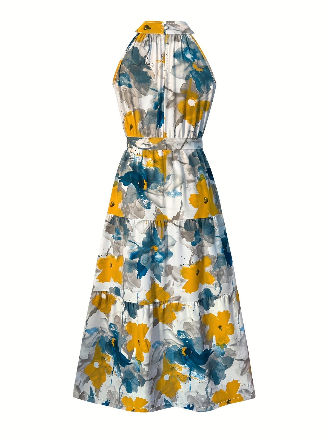 Tiered Printed Mock Neck Sleeveless Dress-Angel Casuals