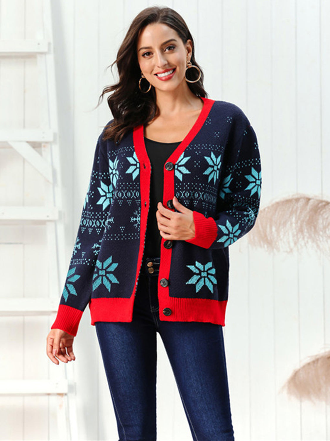 Snowflake Pattern Button Down Cardigan-Angel Casuals