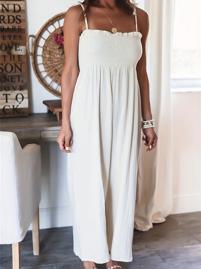 Full Size Smocked Spaghetti Strap Wide Leg Jumpsuit-Angel Casuals