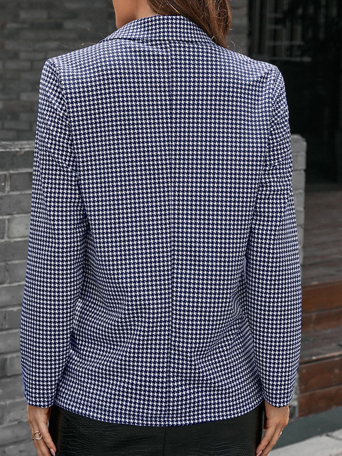 Houndstooth Lapel Collar Long Sleeve Blazer-Angel Casuals