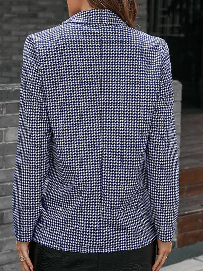 Houndstooth Lapel Collar Long Sleeve Blazer-Angel Casuals