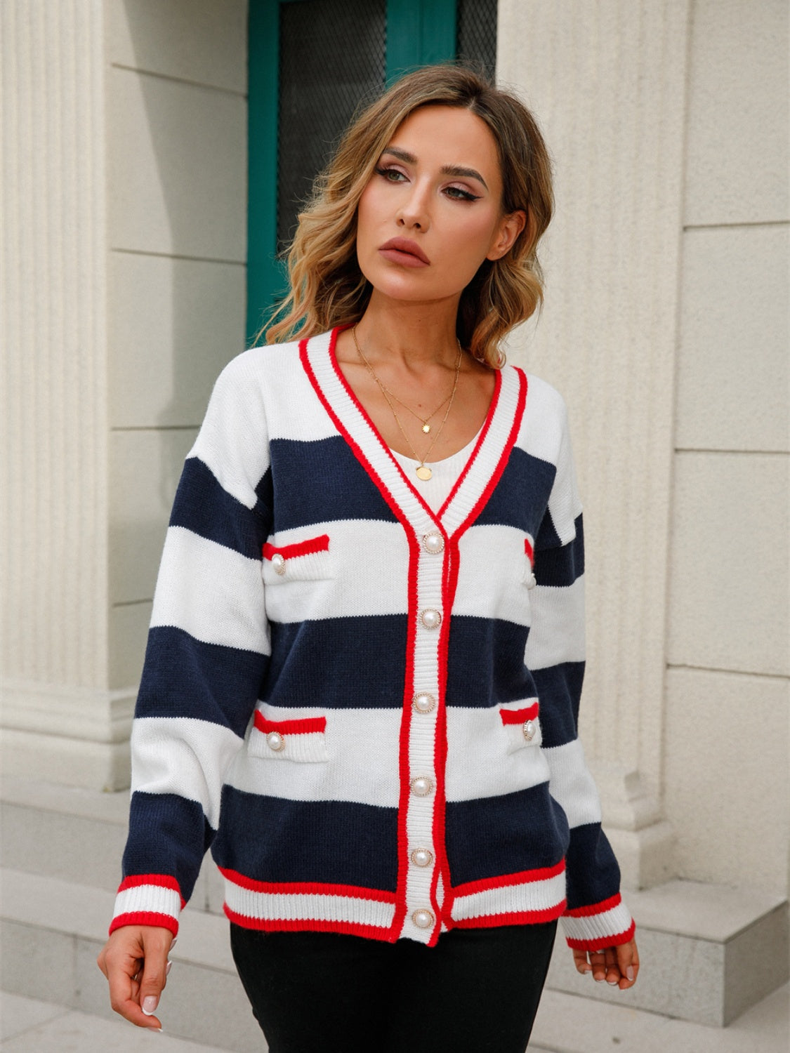 Angel Wings Striped Button Down Cardigan-Angel Casuals