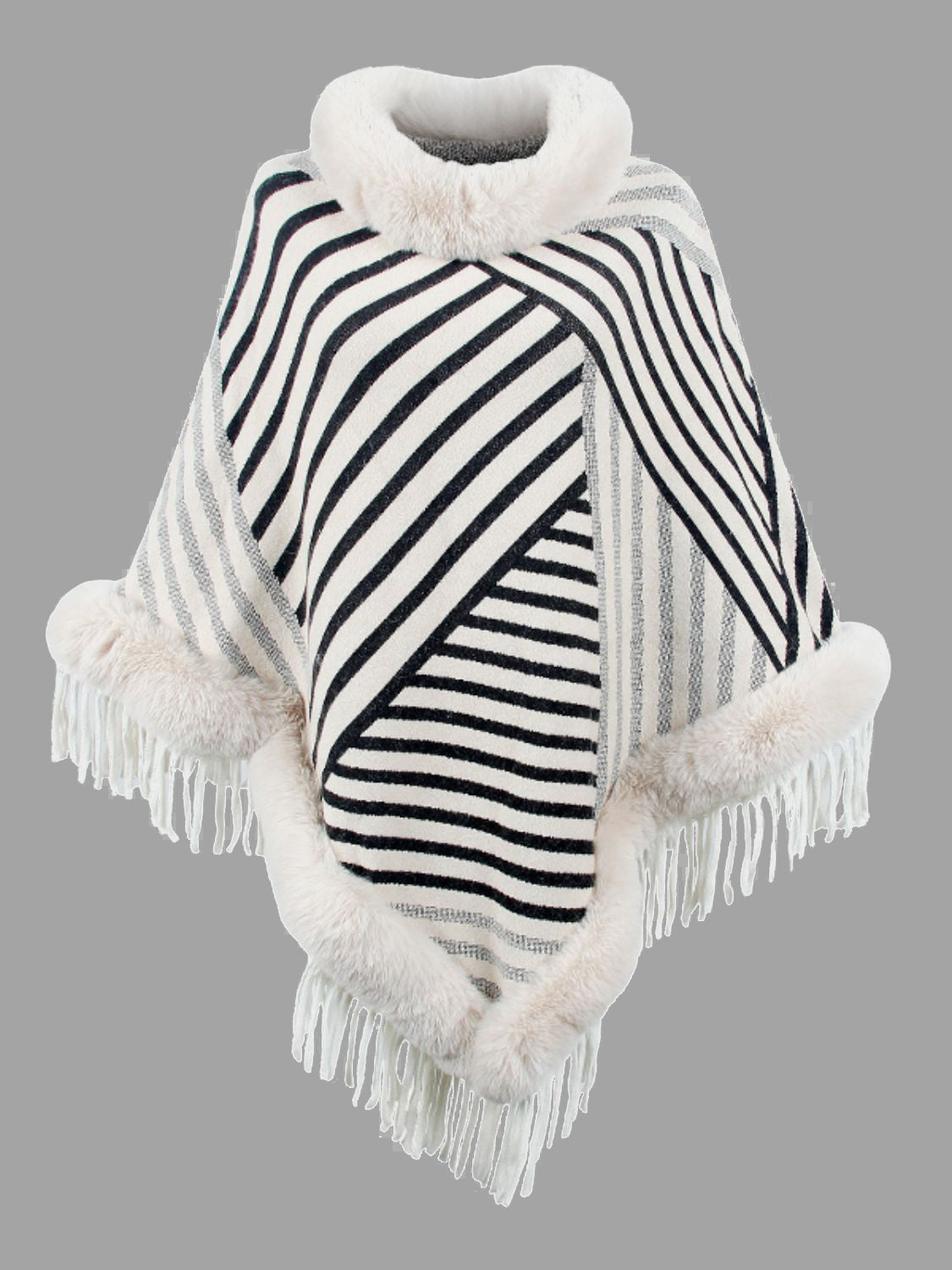 Striped Fringe Hem Poncho-Angel Casuals