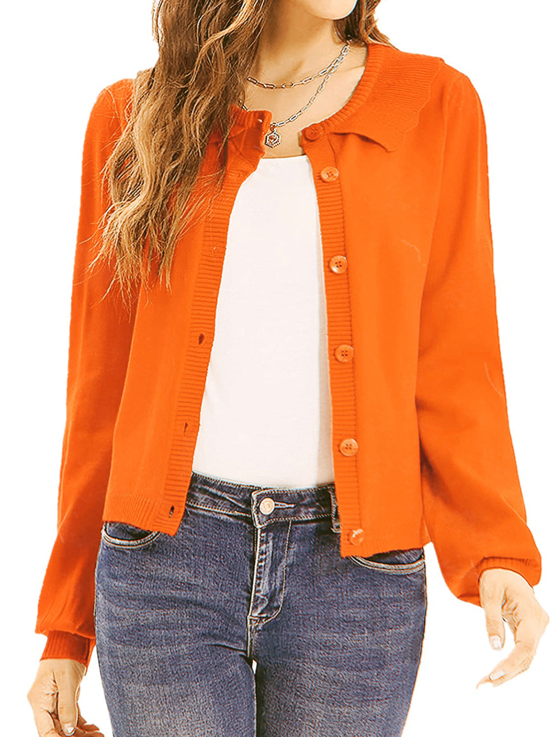 Collared Long Sleeve Button Down Cardigan-Angel Casuals
