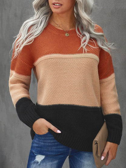 Color Block Dropped Shoulder Sweater-Angel Casuals