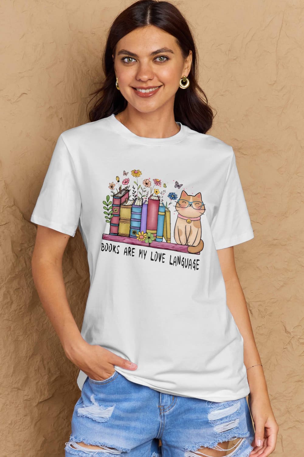 Simply Love Full Size BOOKS ARE MY LOVE LANGUAGE Graphic Cotton Tee-Angel Casuals