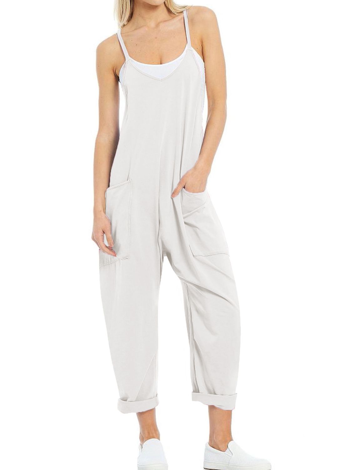 Spaghetti Strap Jumpsuit with Pockets-Angel Casuals