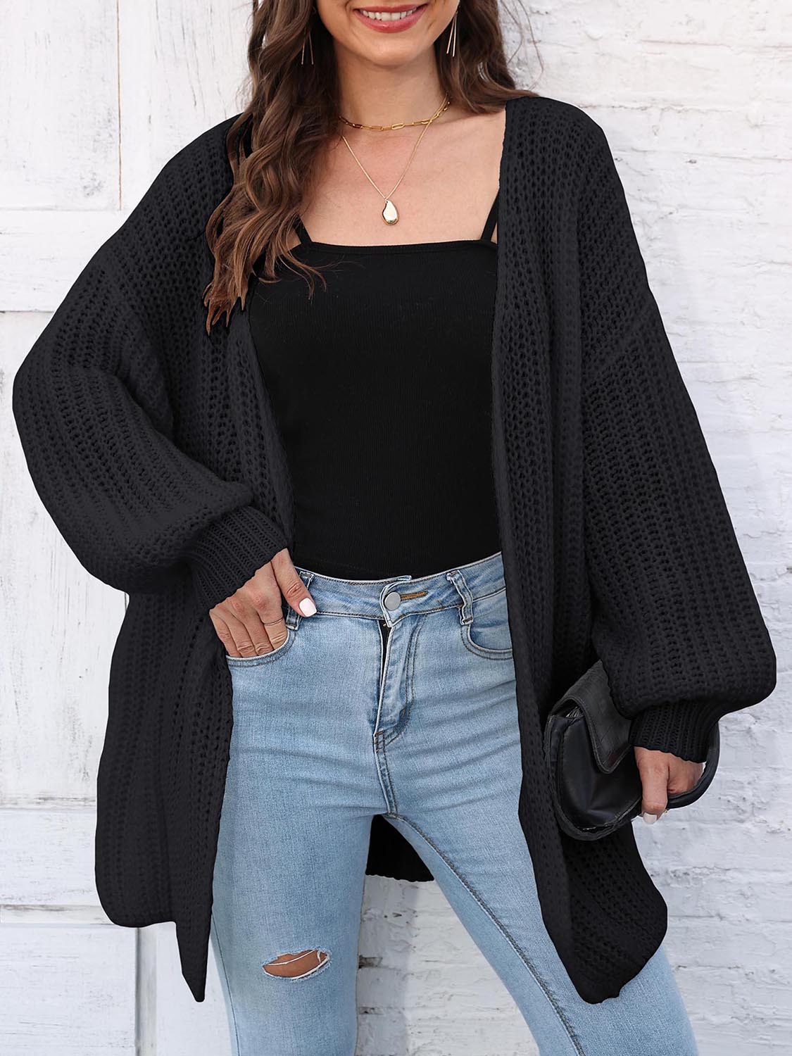 Open Front Dropped Shoulder Longline Cardigan-Angel Casuals