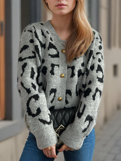 Leopard V-Neck Button Up Cardigan-Angel Casuals