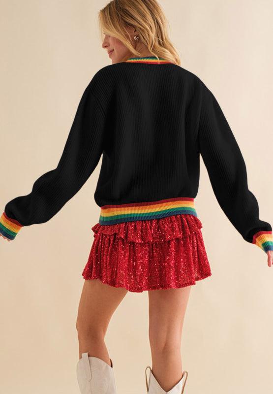 MERRY & BRIGHT Ribbed Round Neck Sweater-Angel Casuals
