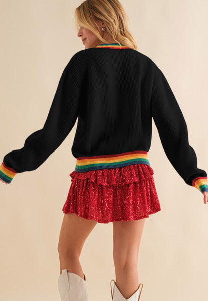 MERRY & BRIGHT Ribbed Round Neck Sweater-Angel Casuals
