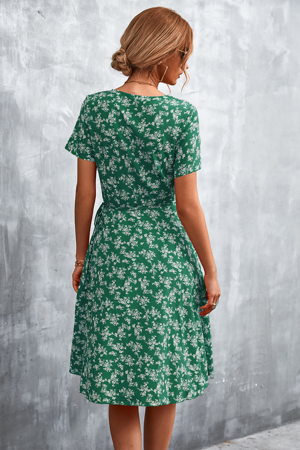 Floral Surplice Neck Flutter Sleeve Dress-Angel Casuals