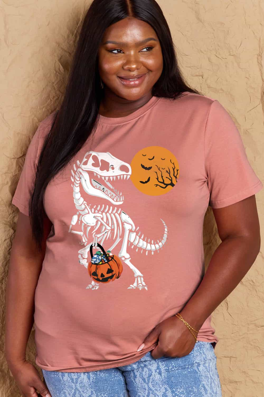 Simply Love Full Size Dinosaur Skeleton Graphic Cotton T-Shirt-Angel Casuals