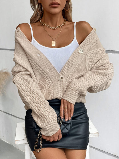 Cable-Knit Round Neck Button Up Cardigan-Angel Casuals