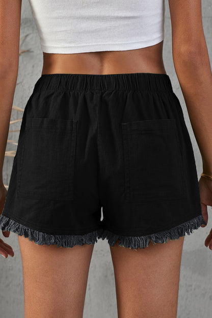 Pocketed Frayed Denim Shorts-Angel Casuals