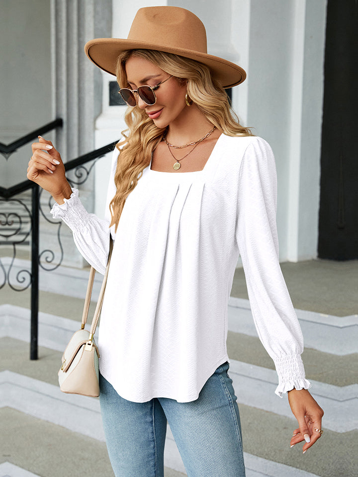 Square Neck Puff Sleeve Blouse-Angel Casuals