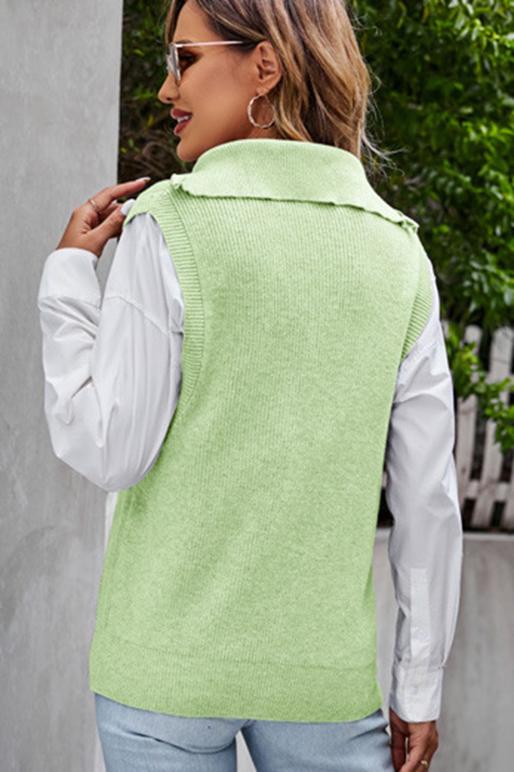 Quarter-Zip Ribbed Sweater Vest-Angel Casuals