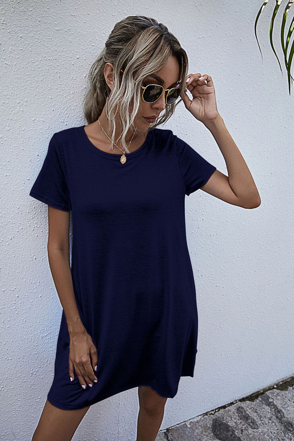 Round Neck Short Sleeve Mini Dress-Angel Casuals