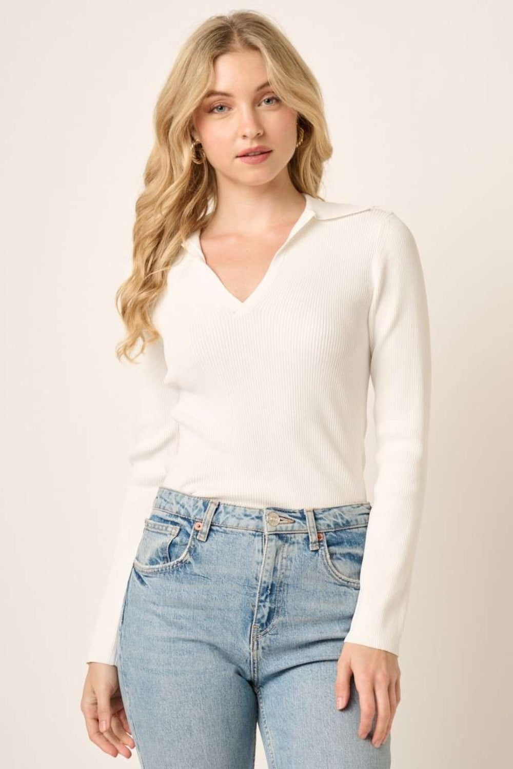 Mittoshop Polo Long Sleeve Ribbed Knit Top-Angel Casuals