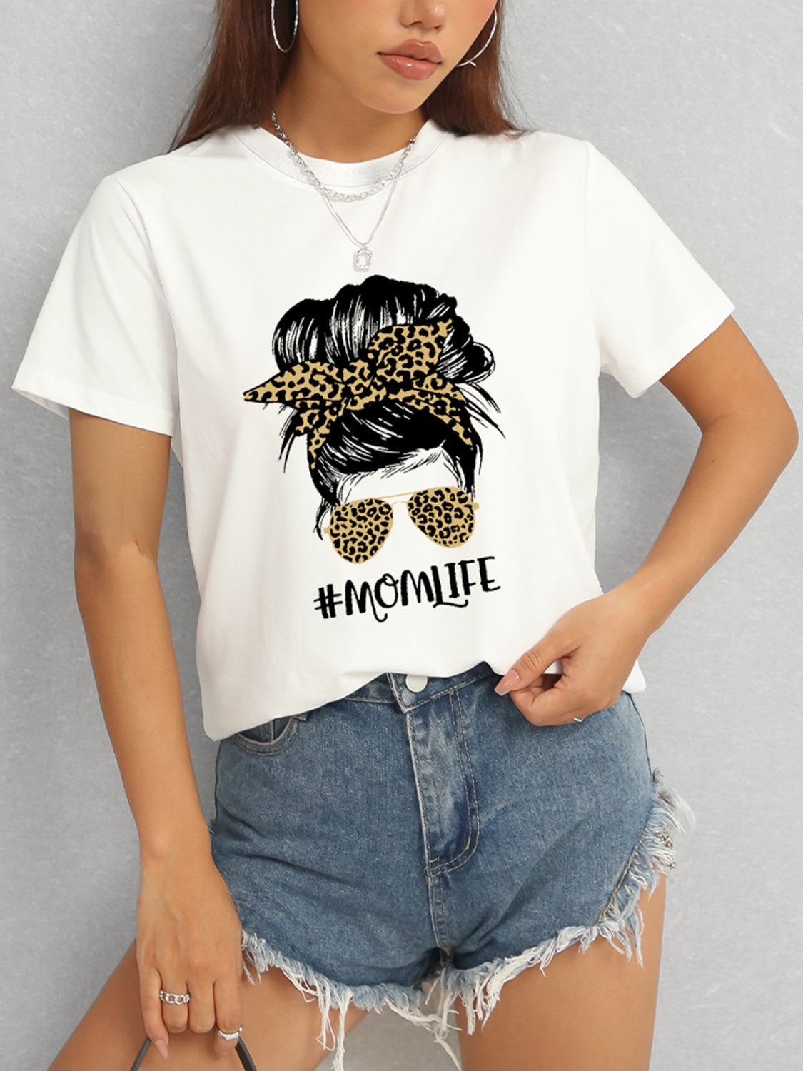 MOMLIFE Round Neck Short Sleeve T-Shirt-Angel Casuals