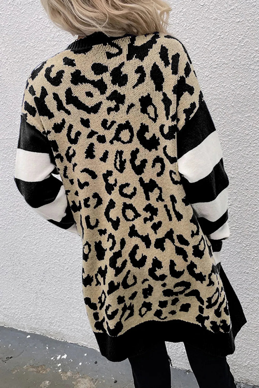 Leopard Open Front Long Sleeve Cardigan-Angel Casuals