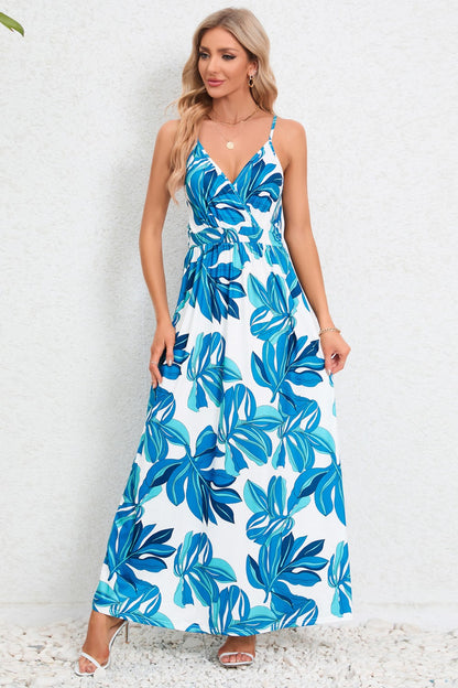 Printed Surplice Maxi Cami Dress-Angel Casuals